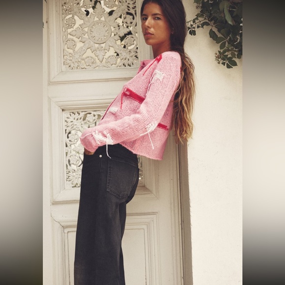 ZARA NEW WOMAN SS23 PINK JACQUARD KNIT CARDIGAN 1957/104 - Picture 8 of 11